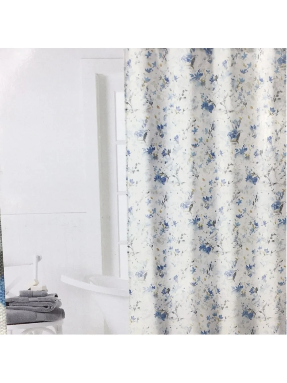 Ralph Lauren Cotton Floral Shower Curtain Blue White